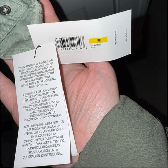 New Calvin Klein Jeans Women's Button Down Sage Acid Wash Shirt size M - Picture 3 of 8